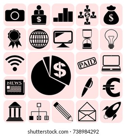 Set of 22 business high quality symbols. Collection. Flat design. Vector Illustration.