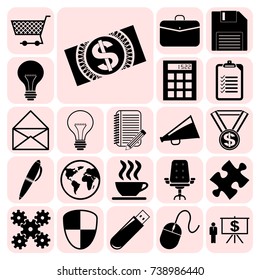 Set of 22 business high quality icons or symbols. Collection. Flat design. Vector Illustration.