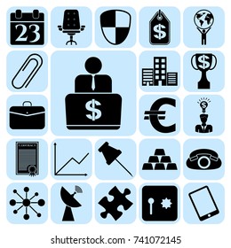 Set of 22 business high quality icons or symbols. Collection. Detailed design. Vector Illustration.