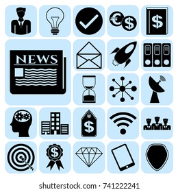 Set of 22 business high quality symbols. Collection. Flat design. Vector Illustration.