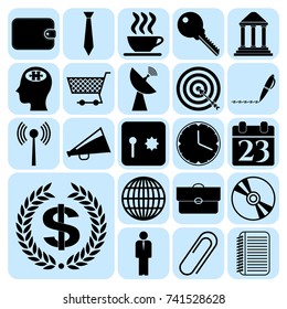 Set of 22 business high quality symbols or icons. Collection. Flat design. Vector Illustration.