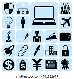 Set of 22 business high quality icons or symbols. Collection. Detailed design. Vector Illustration.