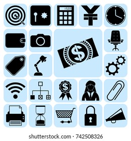 Set of 22 business high quality symbols. Collection. Flat design. Vector Illustration.