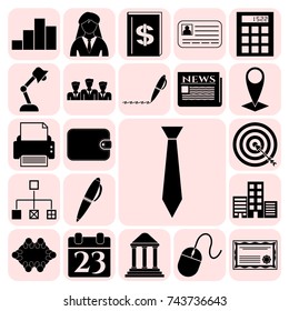 Set of 22 business high quality symbols or icons. Collection. Flat design. Vector Illustration.