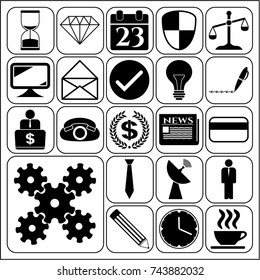 Set of 22 business high quality icons or symbols. Collection. Flat design. Vector Illustration.