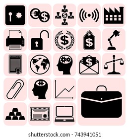 Set of 22 business high quality symbols or icons. Collection. Flat design. Vector Illustration.