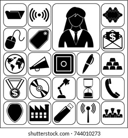 Set of 22 business high quality symbols or icons. Collection. Flat design. Vector Illustration.