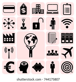 Set of 22 business high quality icons or symbols. Collection. Detailed design. Vector Illustration.