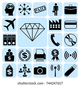 Set of 22 business high quality icons or symbols. Collection. Flat design. Vector Illustration.