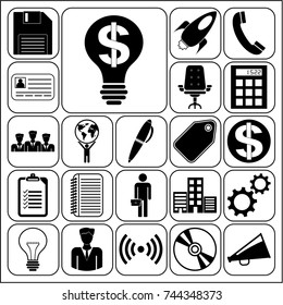 Set of 22 business high quality symbols or icons. Collection. Flat design. Vector Illustration.