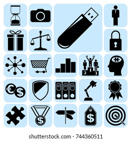 Set of 22 business high quality symbols or icons. Collection. Flat design. Vector Illustration.