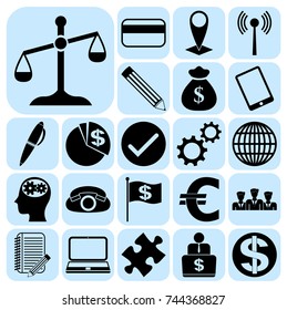 Set of 22 business high quality icons or symbols. Collection. Detailed design. Vector Illustration.