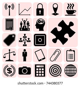 Set of 22 business high quality symbols or icons. Collection. Flat design. Vector Illustration.