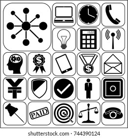 Set of 22 business high quality icons or symbols. Collection. Flat design. Vector Illustration.