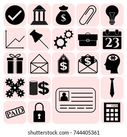 Set of 22 business high quality symbols or icons. Collection. Detailed design. Vector Illustration.