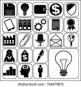 Set of 22 business high quality icons or symbols. Collection. Amazing desing. Vector Illustration.