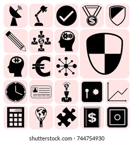 Set of 22 business high quality symbols or icons. Collection. Flat design. Vector Illustration.