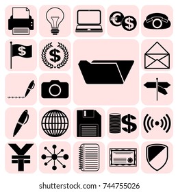 Set of 22 business high quality icons. Collection. Flat design. Vector Illustration.