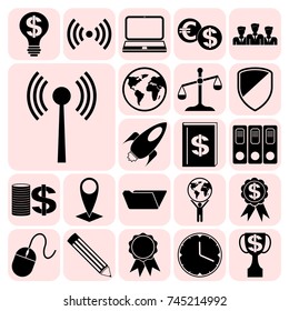 Set of 22 business high quality symbols or icons. Collection. Flat design. Vector Illustration.