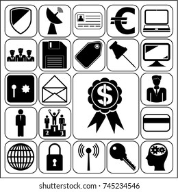 Set of 22 business high quality icons or symbols. Collection. Flat design. Vector Illustration.