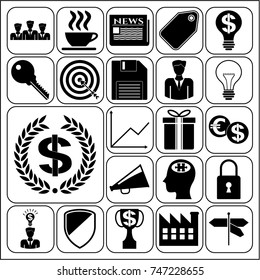 Set of 22 business high quality icons or symbols. Collection. Detailed design. Vector Illustration.