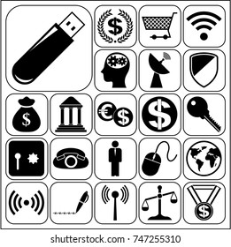 Set of 22 business high quality icons or symbols. Collection. Flat design. Vector Illustration.