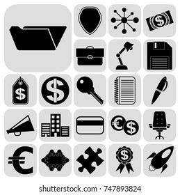 Set of 22 business high quality icons or symbols. Collection. Detailed design. Vector Illustration.