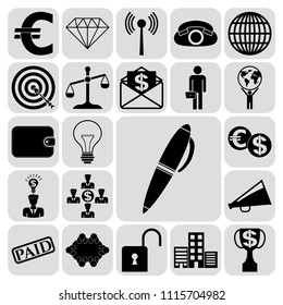 Set of 22 business icons, pictograms, symbols. Collection. Detailed design. Vector Illustration.