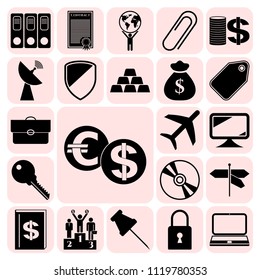 Set of 22 business icons, pictograms, symbols. Collection. Flat design. Vector Illustration.