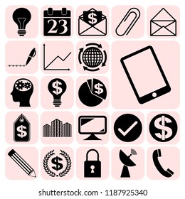 Set of 22 business icons, pictograms, symbols. Collection. Flat design. Vector Illustration.
