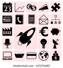 Set of 22 business icons, pictograms, symbols. Collection. Flat design. Vector Illustration.