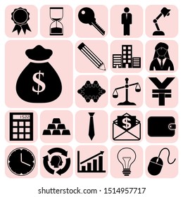 Set of 22 business icons, pictograms, symbols. Collection. Flat design. Vector Illustration.