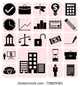 Set of 22 business icons, pictograms, symbols. Collection. Flat design. Vector Illustration.