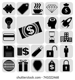 Set of 22 business icons, pictograms, symbols. Collection. Flat design. Vector Illustration.