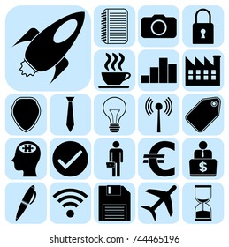 Set of 22 business icons, pictograms, symbols. Collection. Flat design. Vector Illustration.