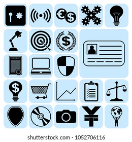 Set of 22 business icons or symbols. Collection. Flat design. Vector Illustration.