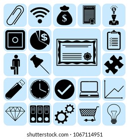 Set of 22 business icons or symbols. Collection. Flat design. Vector Illustration.