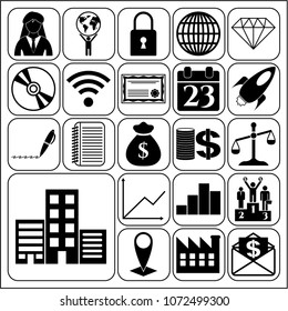  Set of 22 business icons, symbols or pictograms. Collection. Flat design. Vector Illustration.
