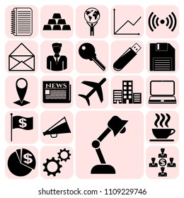  Set of 22 business icons, symbols or pictograms. Collection. Flat design. Vector Illustration.