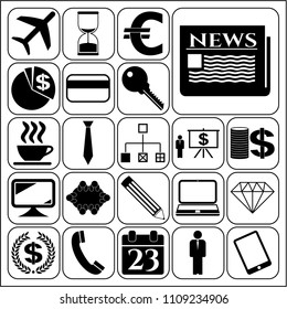 Set of 22 business icons, symbols or pictograms. Collection. Flat design. Vector Illustration.