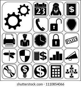Set of 22 business icons or symbols. Collection. Detailed design. Vector Illustration.