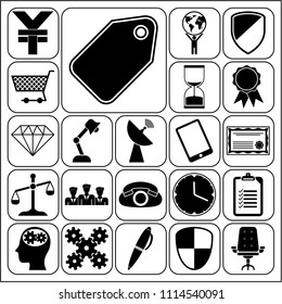 Set of 22 business icons or symbols. Collection. Flat design. Vector Illustration.