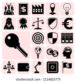 Set of 22 business icons, symbols or pictograms. Collection. Flat design. Vector Illustration.