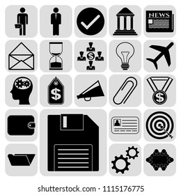  Set of 22 business icons or symbols. Collection. Detailed design. Vector Illustration.