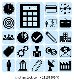 Set of 22 business icons, symbols or pictograms. Collection. Flat design. Vector Illustration.