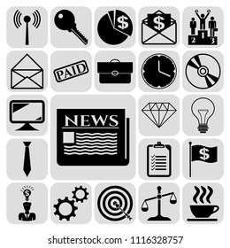Set of 22 business icons or symbols. Collection. Flat design. Vector Illustration.