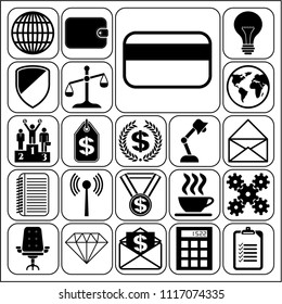 Set of 22 business icons or symbols. Collection. Flat design. Vector Illustration.