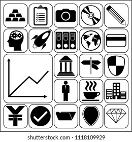 Set of 22 business icons, symbols or pictograms. Collection. Flat design. Vector Illustration.