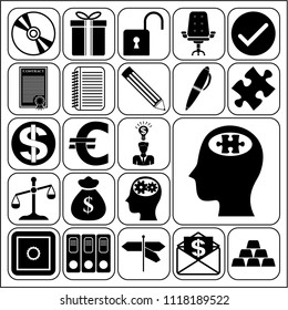 Set of 22 business icons or symbols. Collection. Flat design. Vector Illustration.