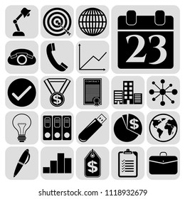 Set of 22 business icons, symbols or pictograms. Collection. Detailed design. Vector Illustration.